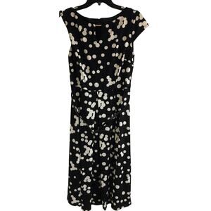 RM LL Dress, women's size 8, black with white polka dots, belt, cap sleeve